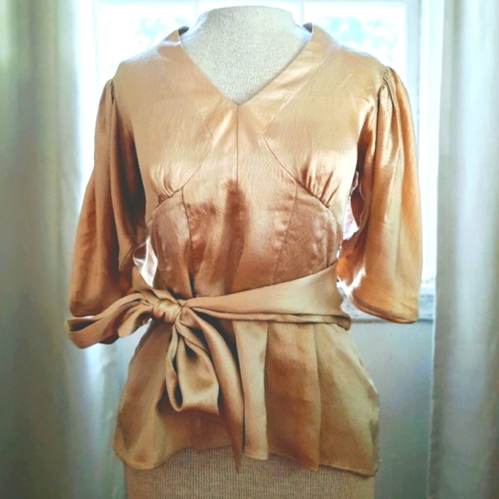 Anthropologie Tracy Reese Gold Silk Top w/ sash